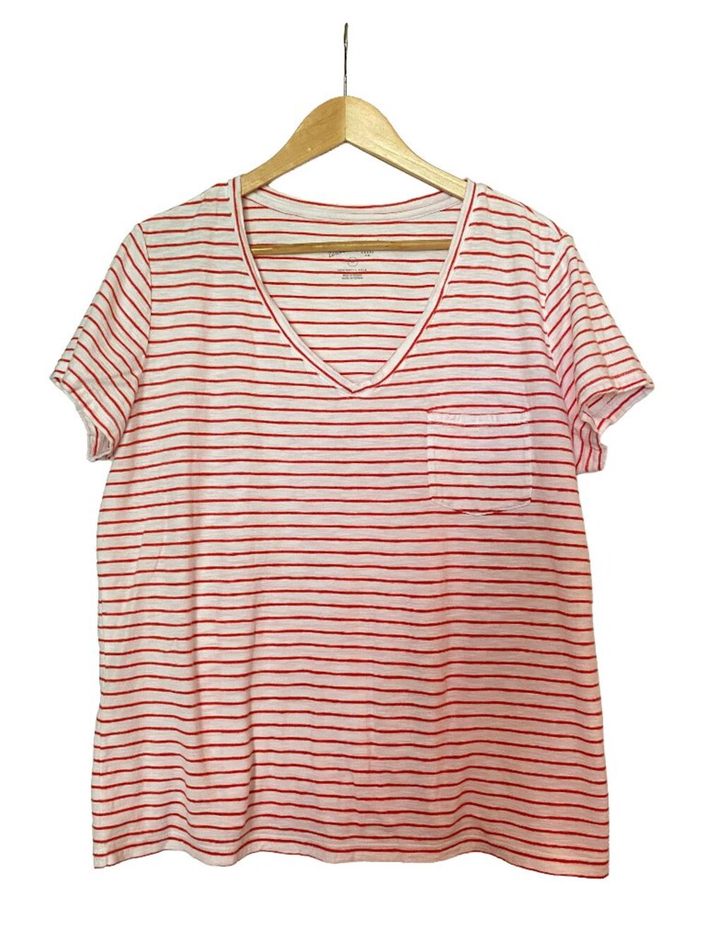 UNIVERSAL THREAD - Monterey V-Neck Striped Pocket Tee - White and Red - Size XL